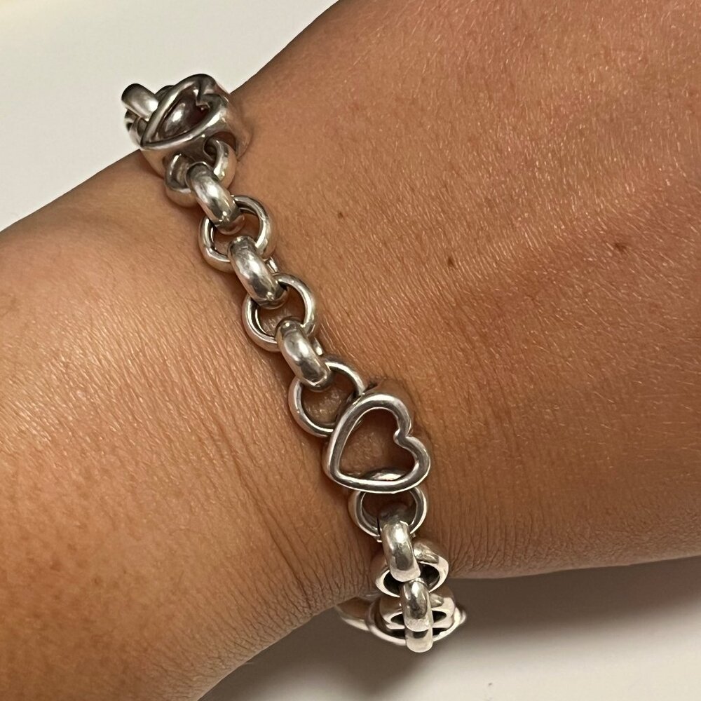 Cute hearts and rolo - Sterling silver 925 bracelet - 7"